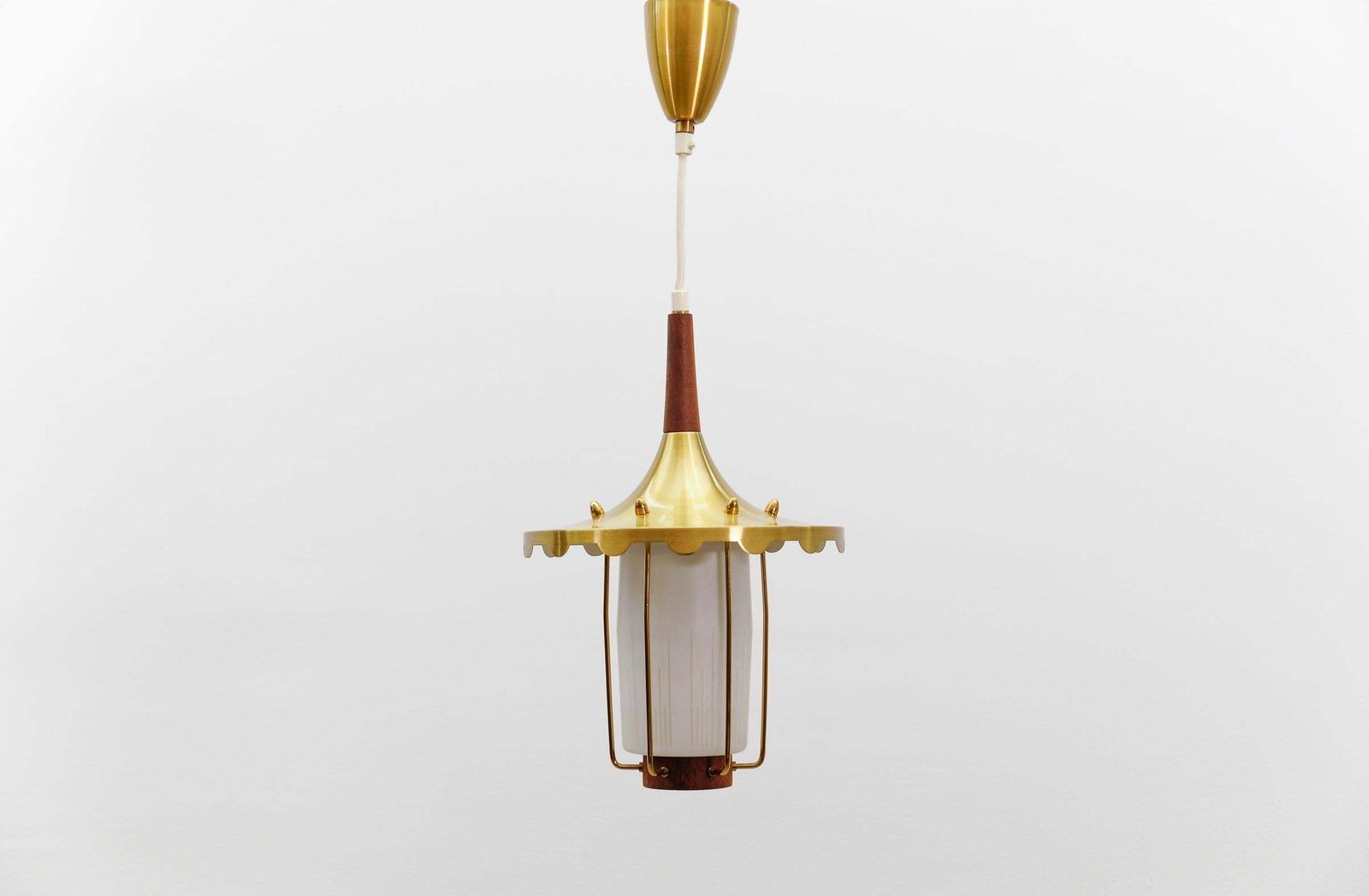 Lovely And Rare Scandinavian Teak, Opaline Glass And Brass Lamp, 1960s photo furniture