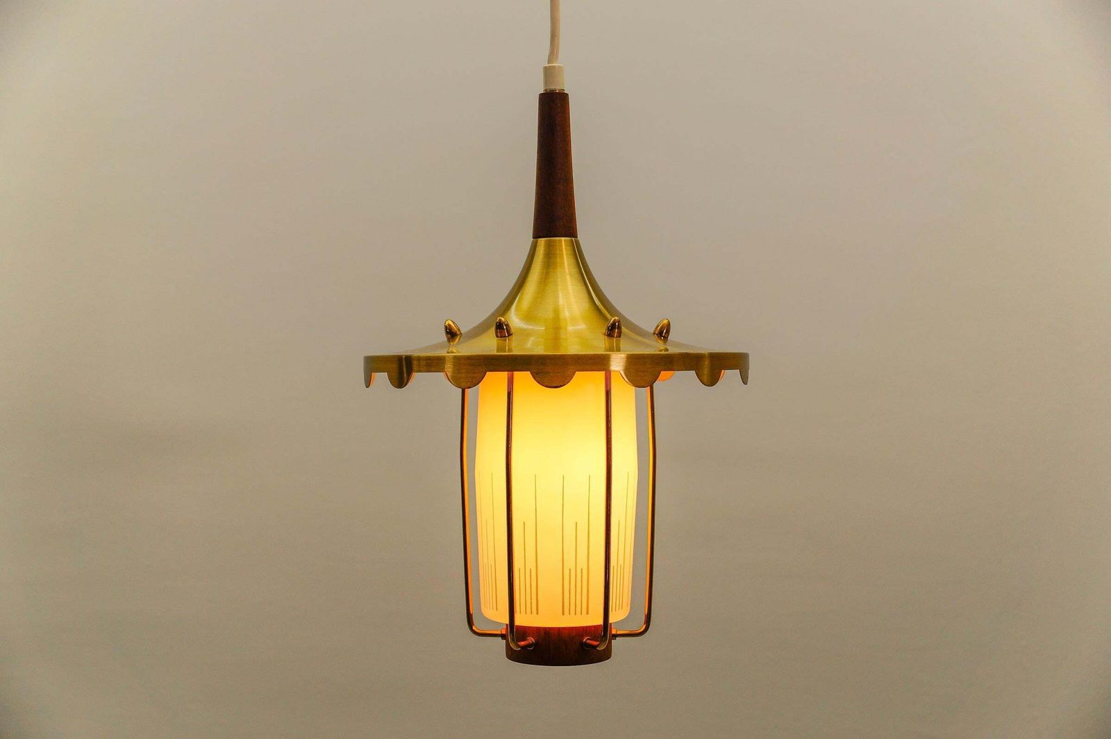 Lovely And Rare Scandinavian Teak, Opaline Glass And Brass Lamp, 1960s photo 807.0