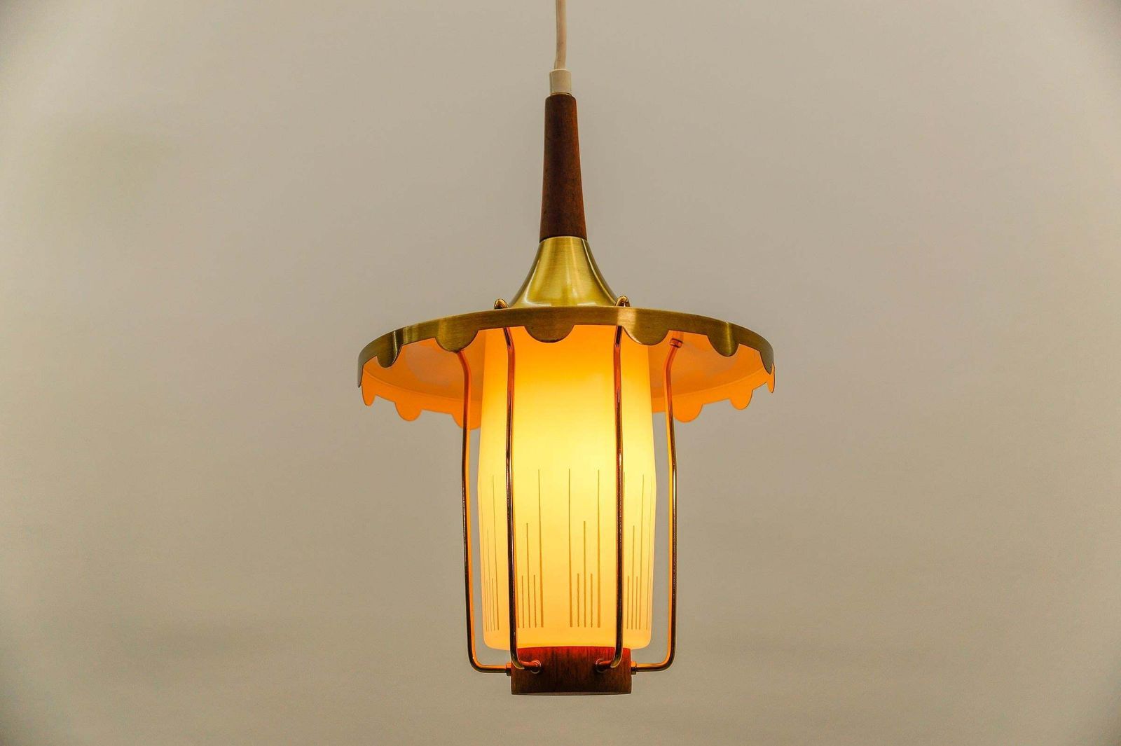 Lovely And Rare Scandinavian Teak, Opaline Glass And Brass Lamp, 1960s photo buy