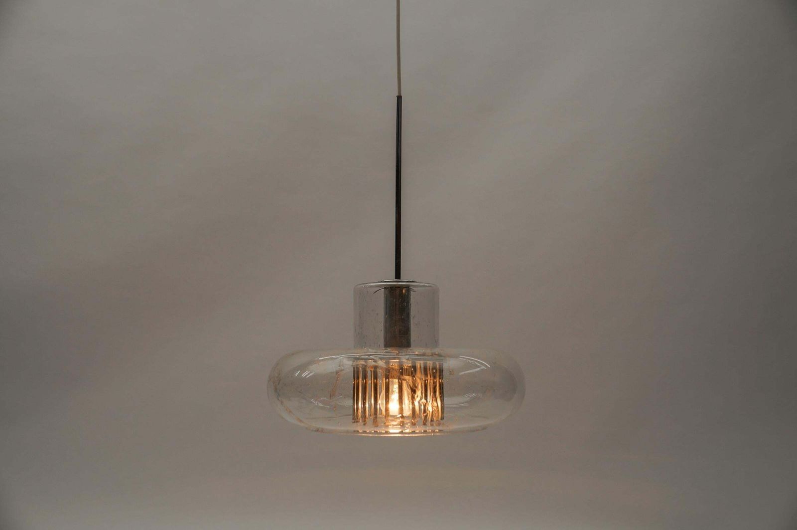 Mid Century Modern Chrome & Glass Pendant Lamp By Doria, 1960s Germany photo for sale