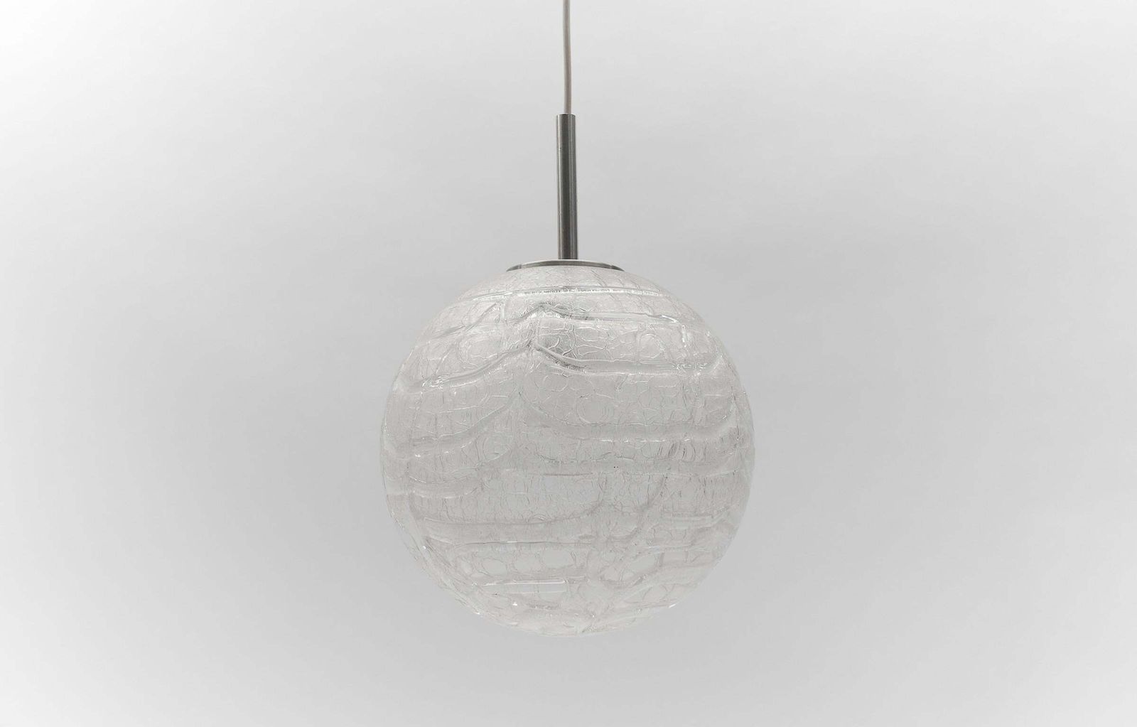 Large Ice Glass Ball Pendant Lamp By Doria, 1960s Germany photo Lighting