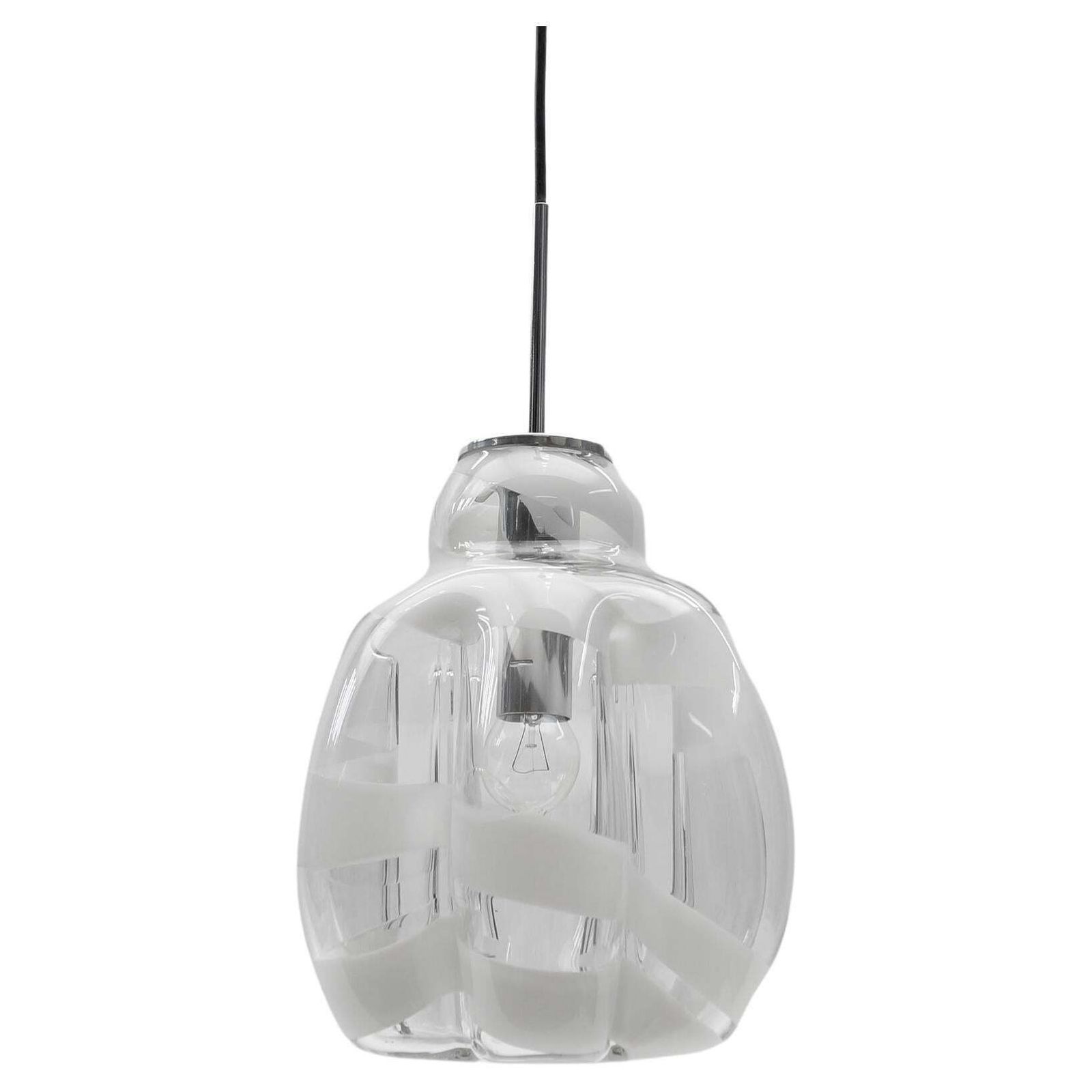 Mid Century Modern Chrome & Murano Glass Pendant Lamp By Doria, 1960s Germany