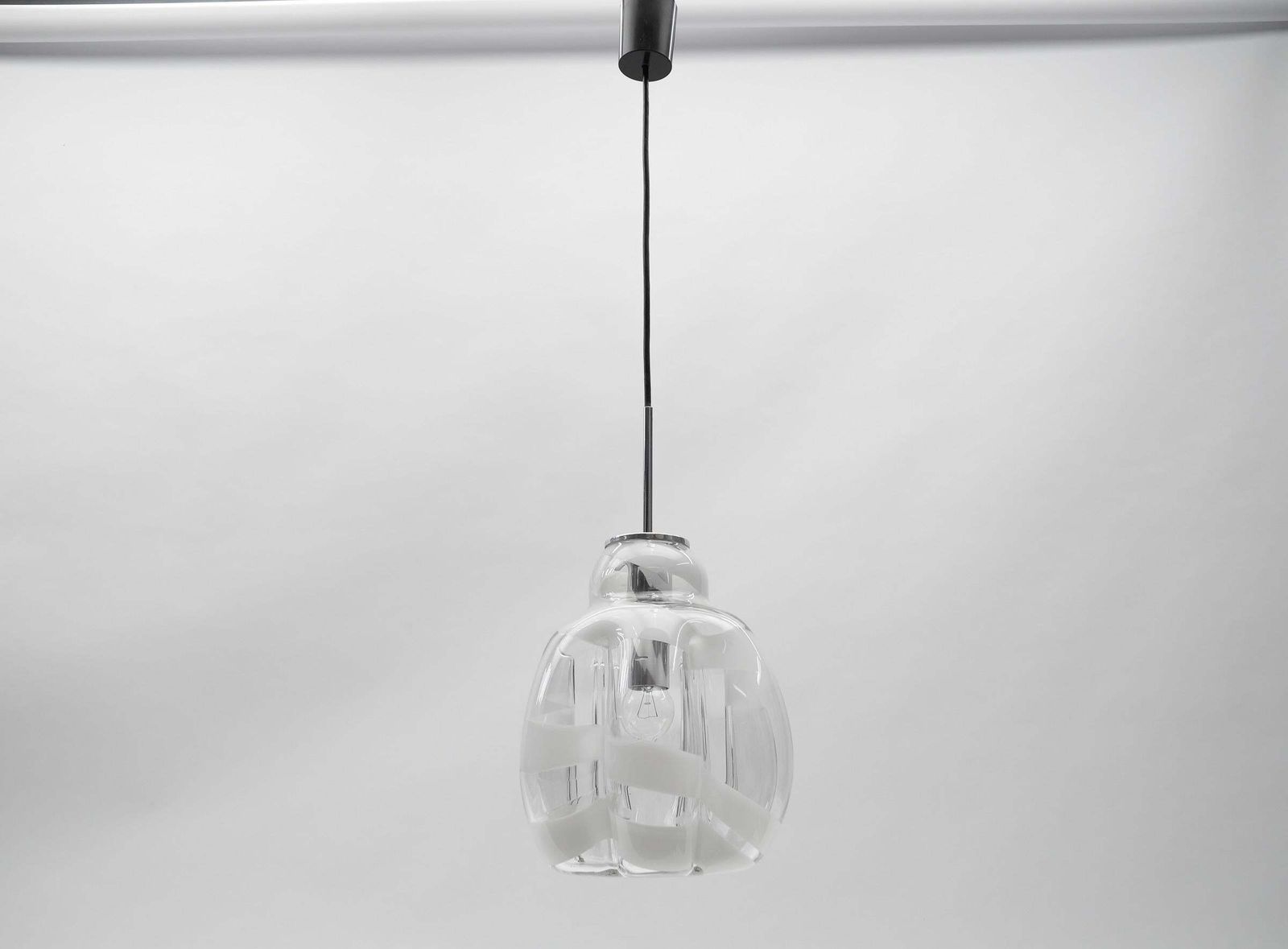 807.0 Mid Century Modern Chrome & Murano Glass Pendant Lamp By Doria, 1960s Germany photo