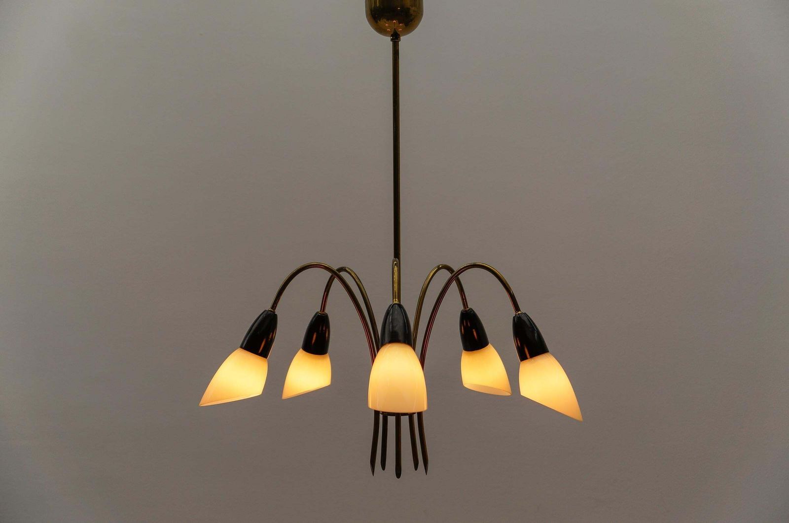Awesome Brass Spider Lamp With Glass Shades, 1950s Italy photo for sale