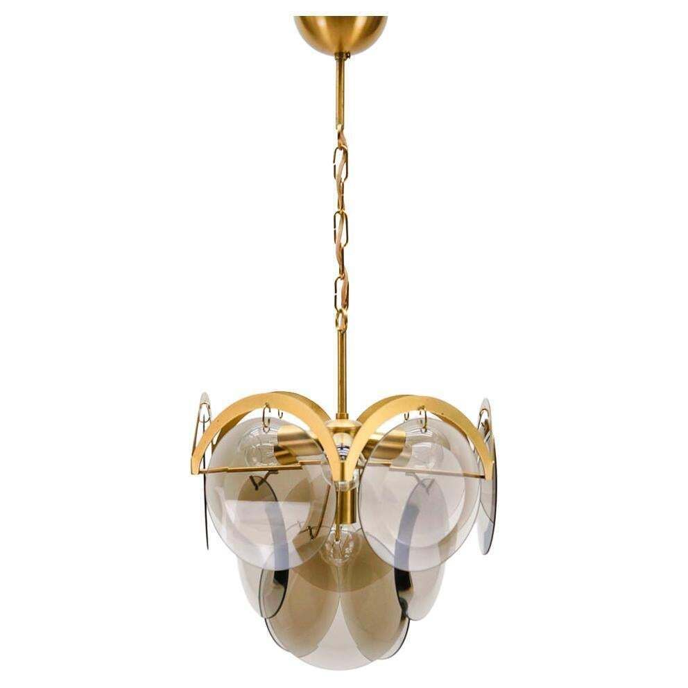 Very Elegant & Delicate Hanging Lamp With Smoked Glass Panes, 1960s Italy