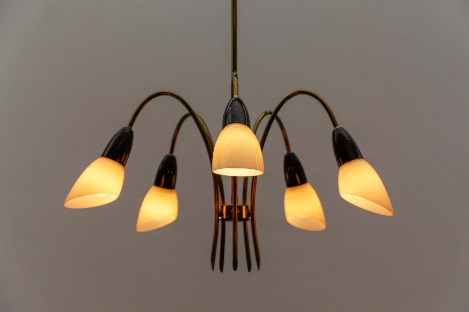 photo for sale Awesome Brass Spider Lamp With Glass Shades, 1950s Italy