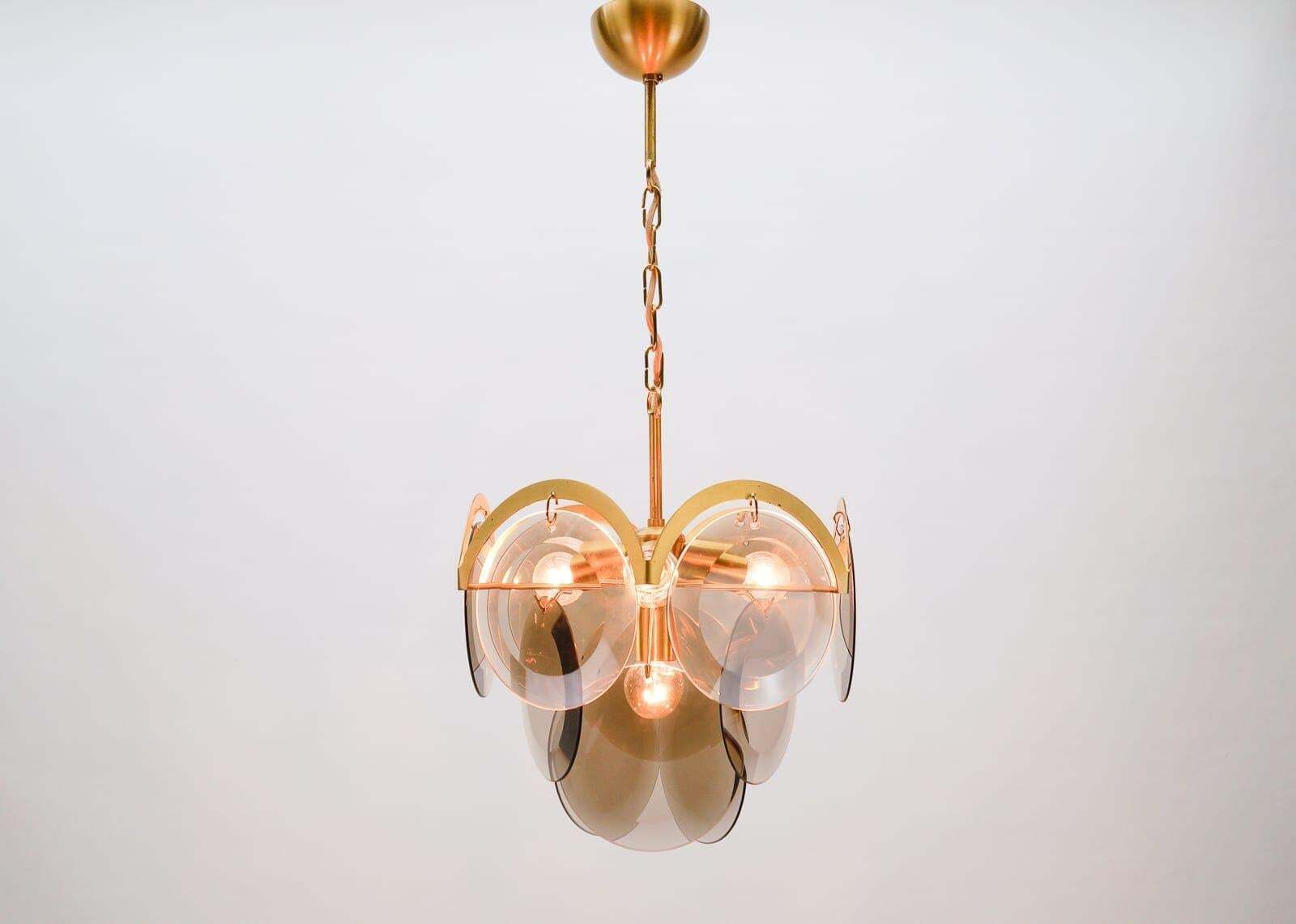 Very Elegant & Delicate Hanging Lamp With Smoked Glass Panes, 1960s Italy photo furniture