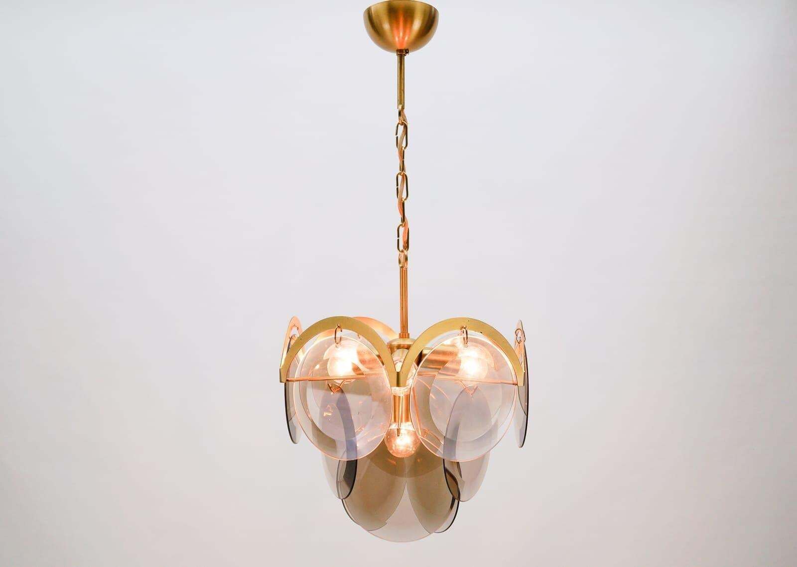 Very Elegant & Delicate Hanging Lamp With Smoked Glass Panes, 1960s Italy photo vinterior