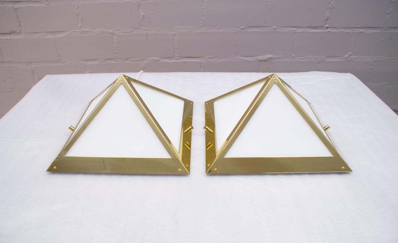 Elegant Wall Or Ceiling Lamps In Gold And Milk Glass By Limburg, Germany, 1970s photo for sale