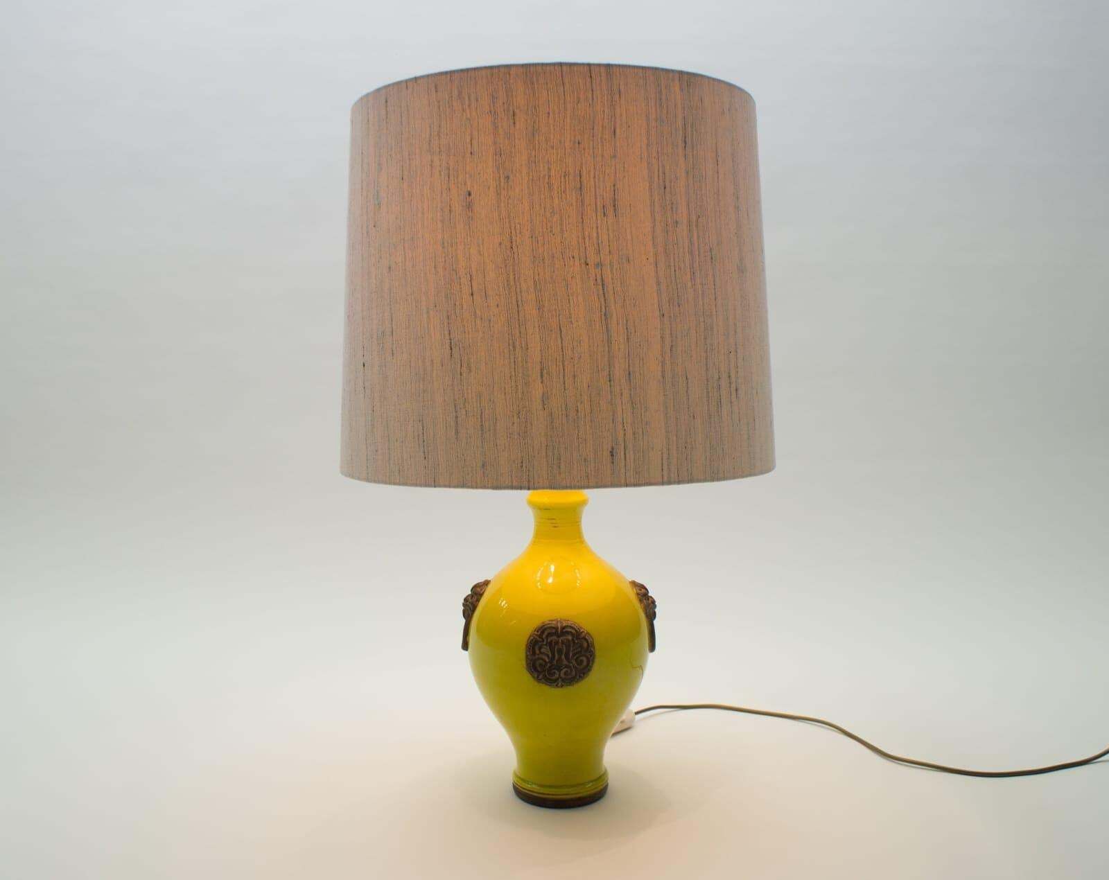 Oatmeal And Yellow Gilt Glazed Ceramic Table Lamp By Ugo Zaccagnini, Italy 1960s photo furniture