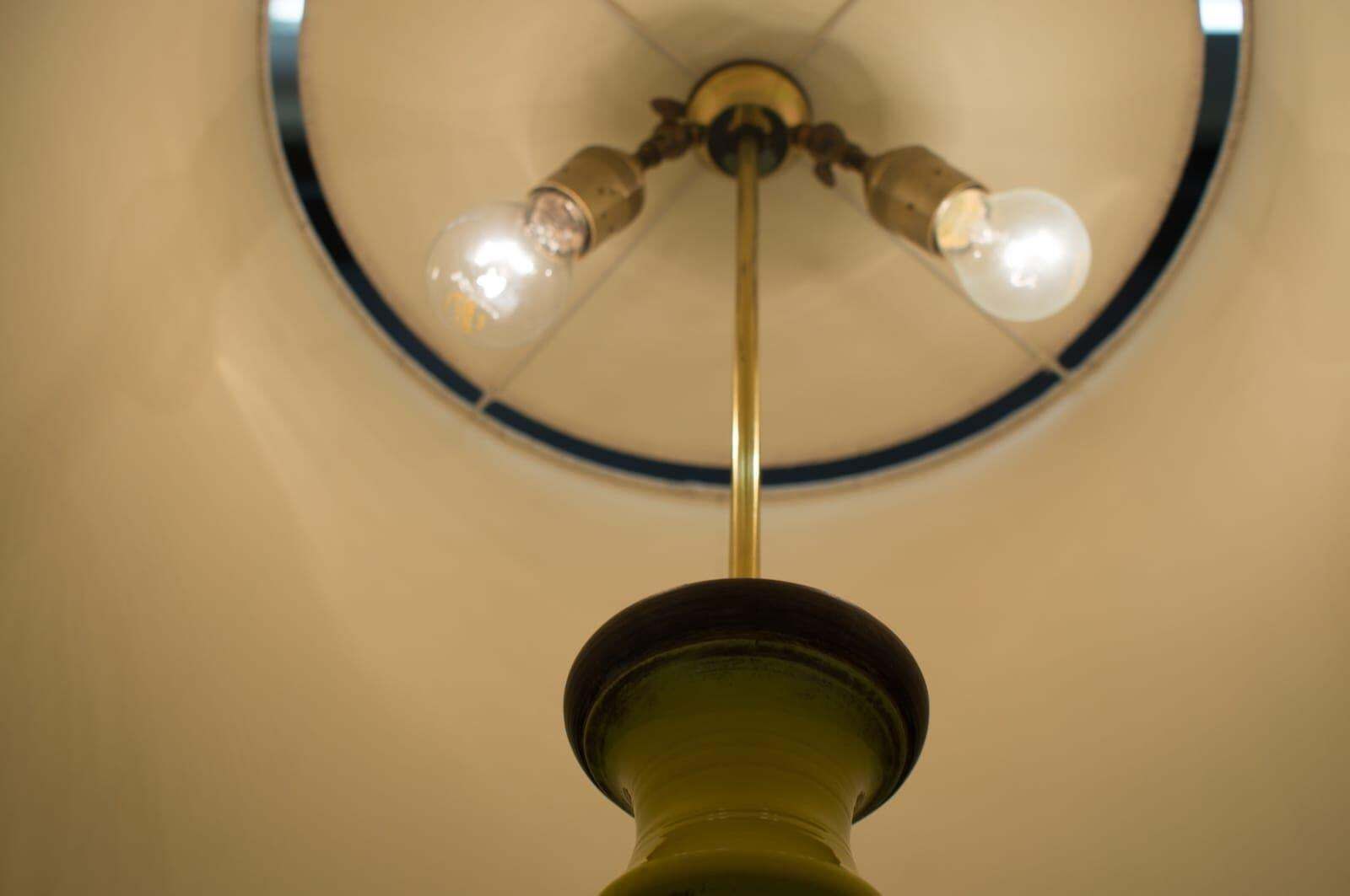 photo for sale Oatmeal And Yellow Gilt Glazed Ceramic Table Lamp By Ugo Zaccagnini, Italy 1960s