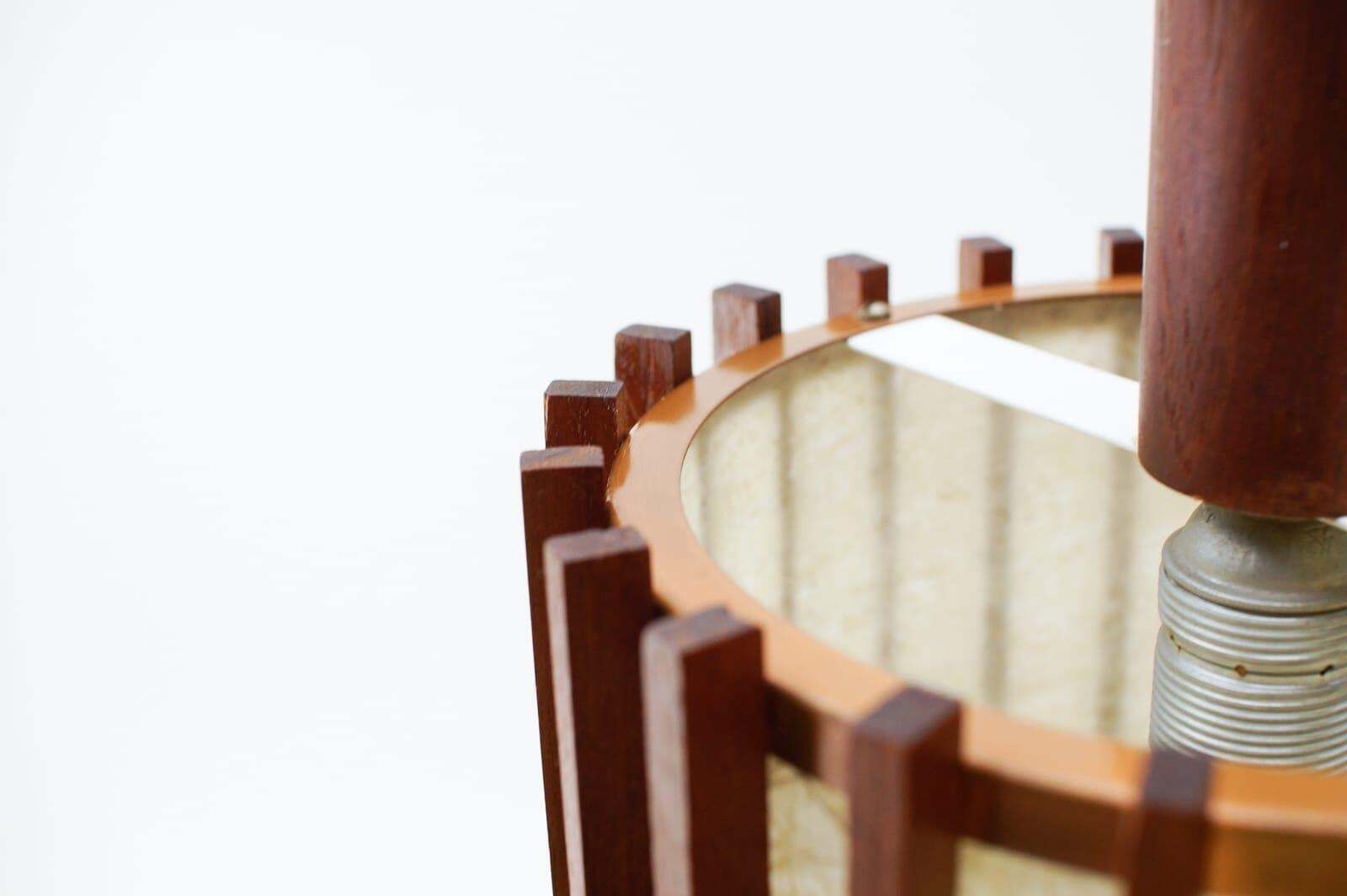 Lighting Pair Of Scandinavian Mid Century Modern Ceiling Lamps In Teak Wood And Copper photo