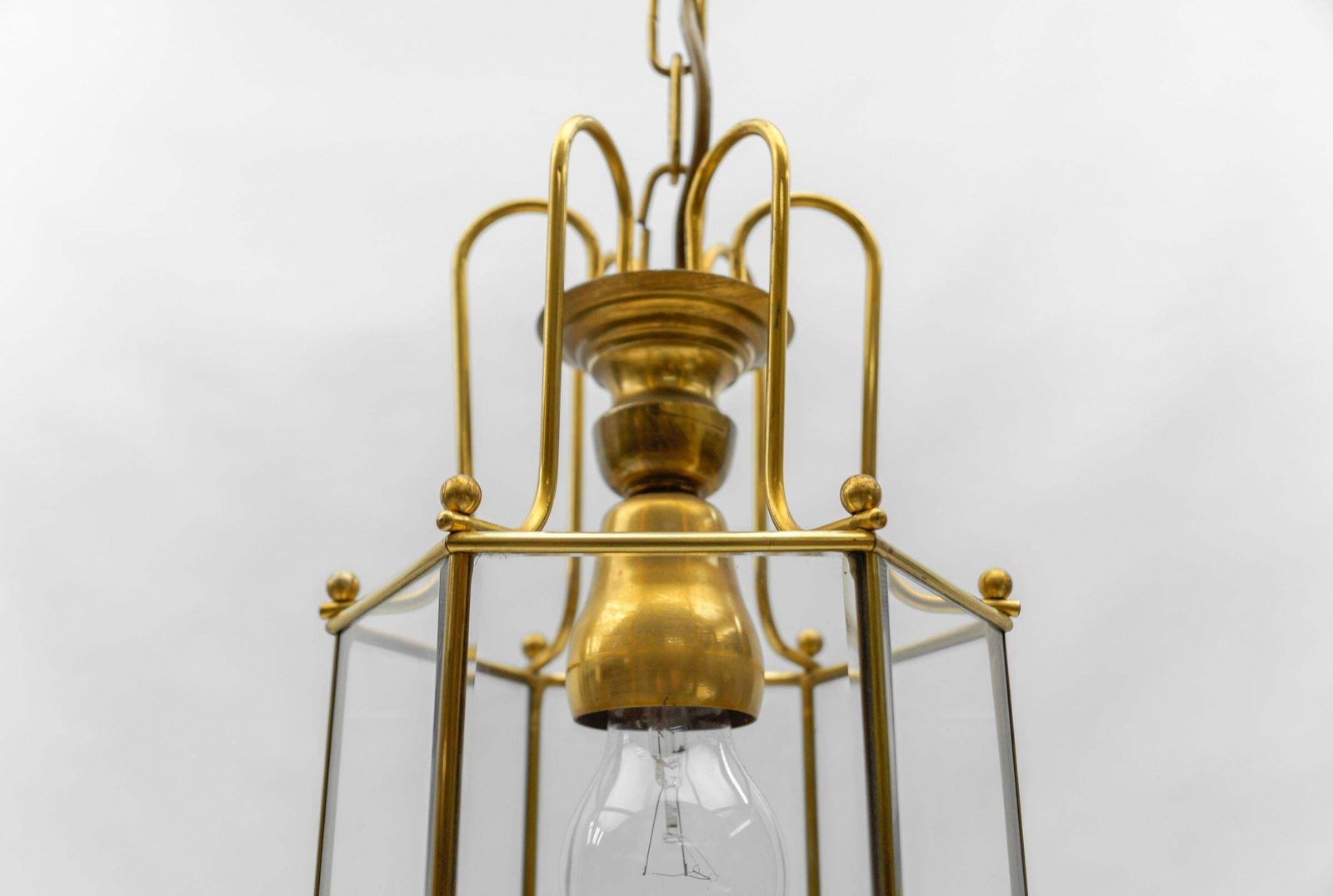 photo for sale Art Deco Cut Glass Pendant Lamp In Brass, 1940s / 1950s