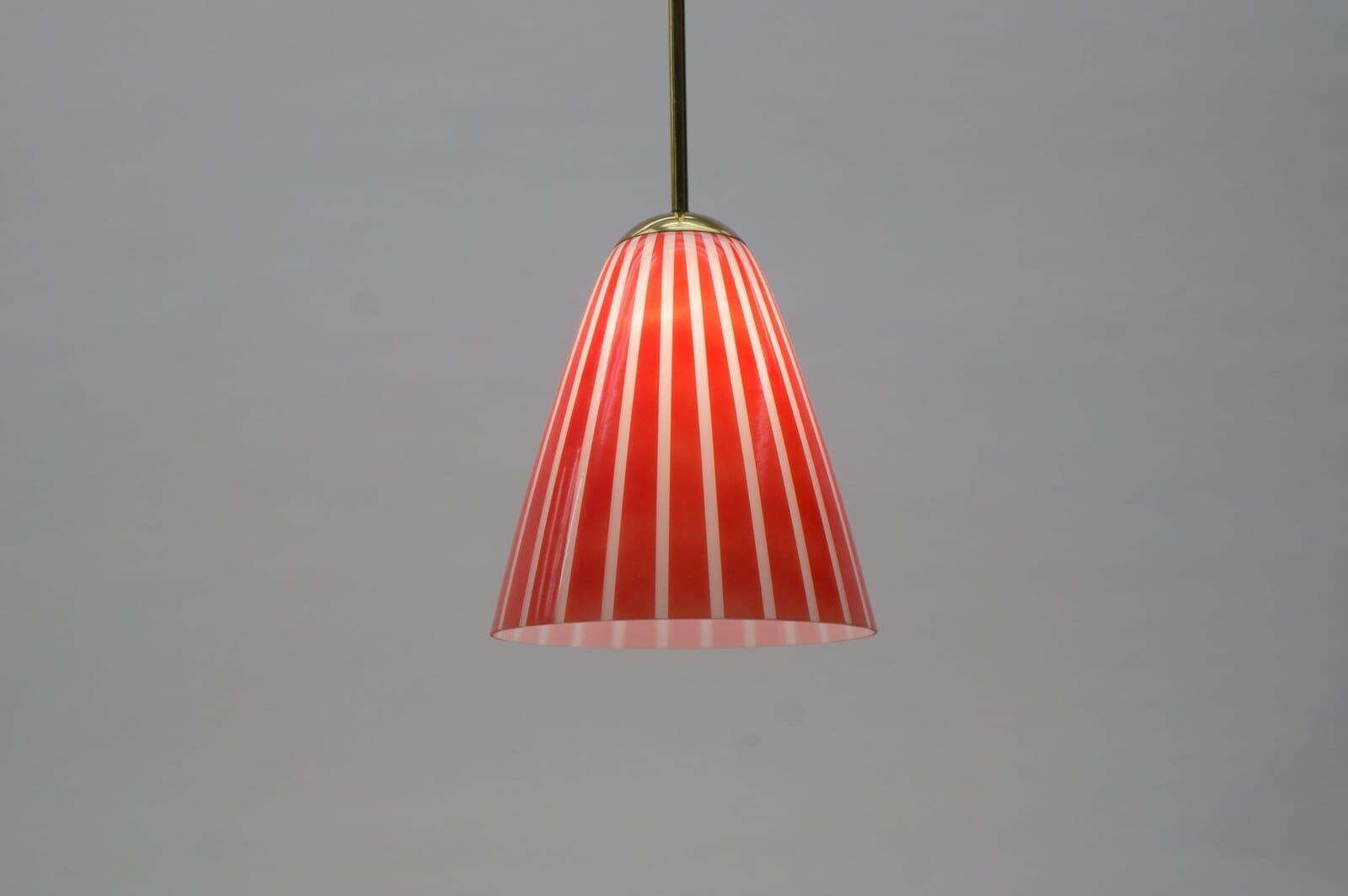 Elegant Mid Century Modern Pendant Lamp Made Of Brass And Glass, 1950s Austria photo for sale