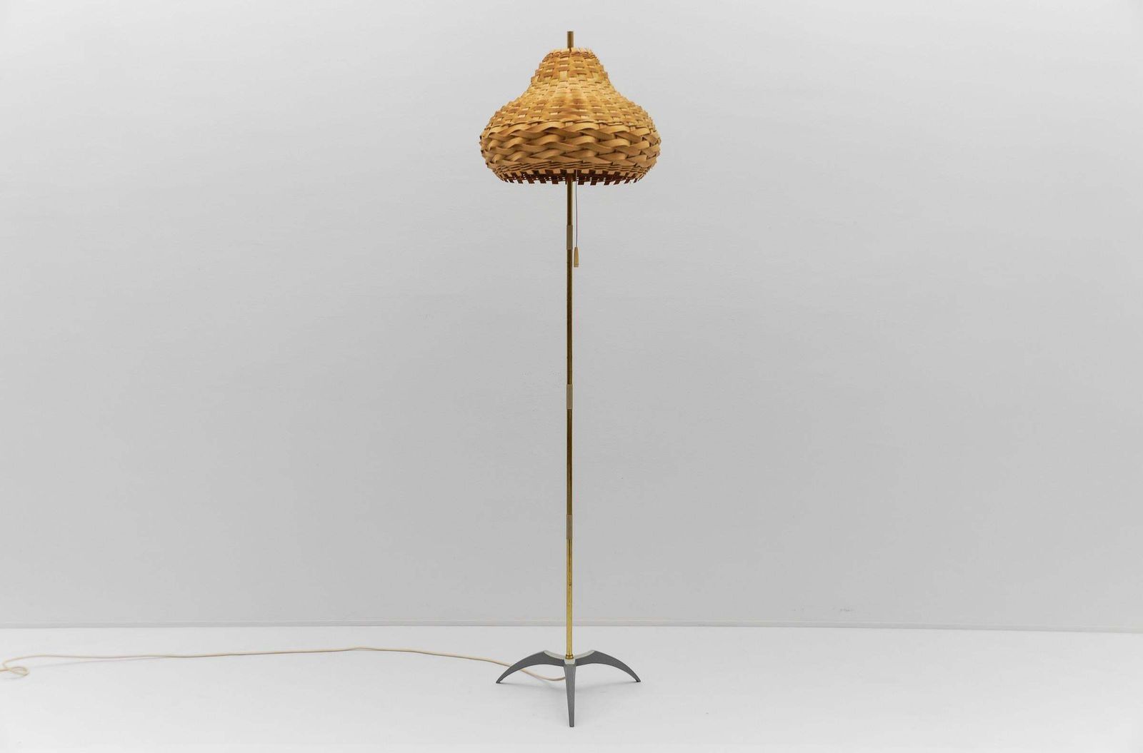 Mid Century Modern Tripod Brass Floor Lamp, 1950s Italy photo for sale