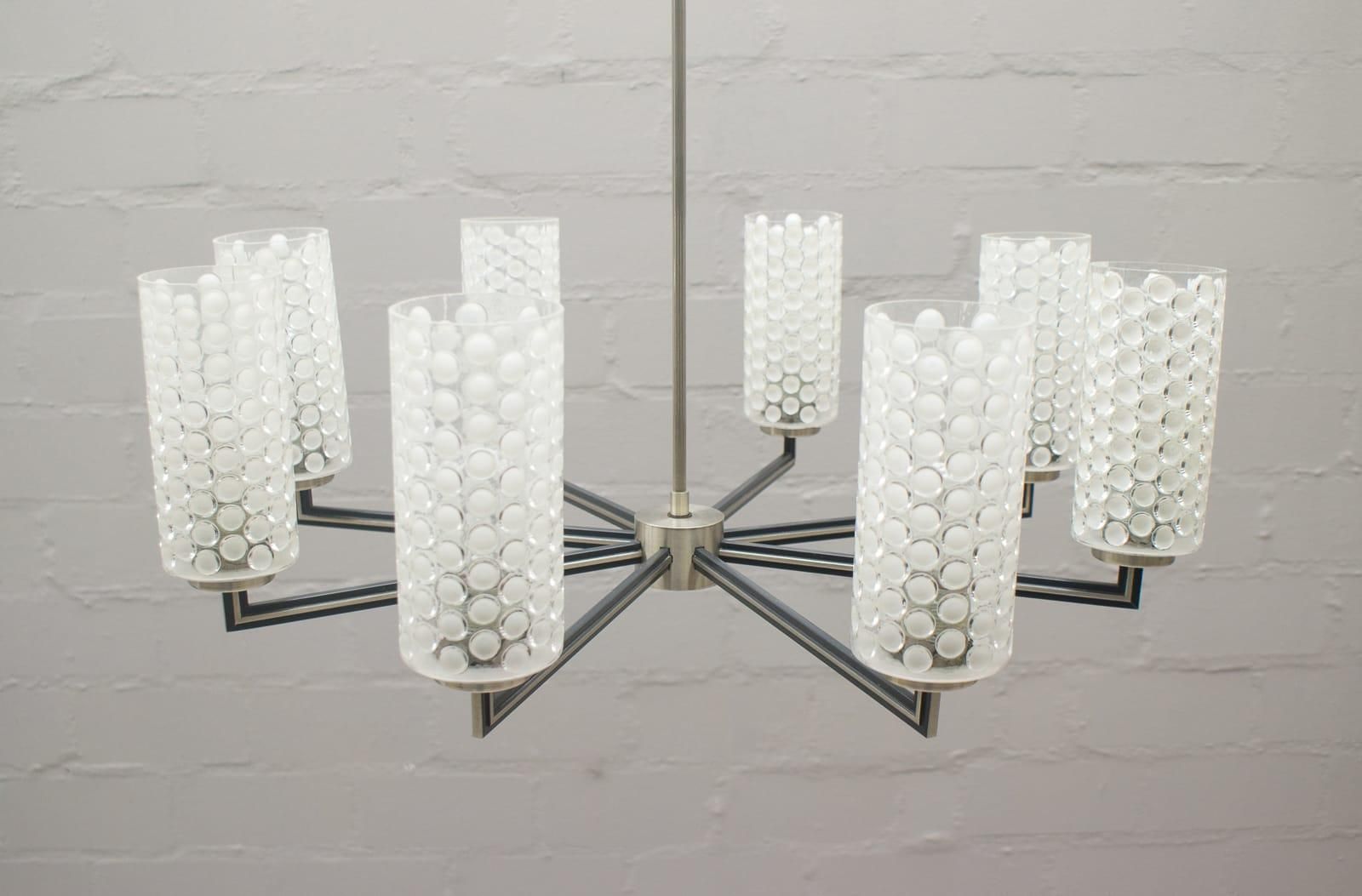 Rare Ceiling Lamp With 8 Bubbled Glass Shades, Kaiser Leuchten Germany, 1960s photo furniture