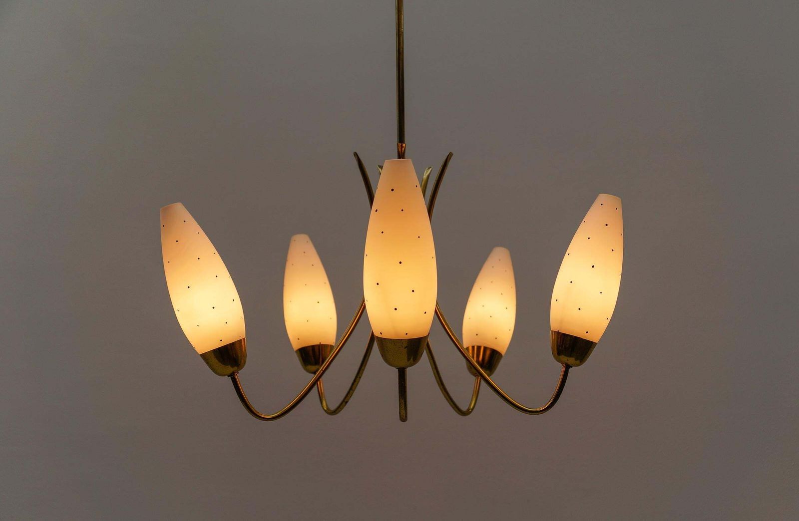 Awesome Brass Spider Lamp With Dotted Glass Shades, 1950s Italy photo vinterior