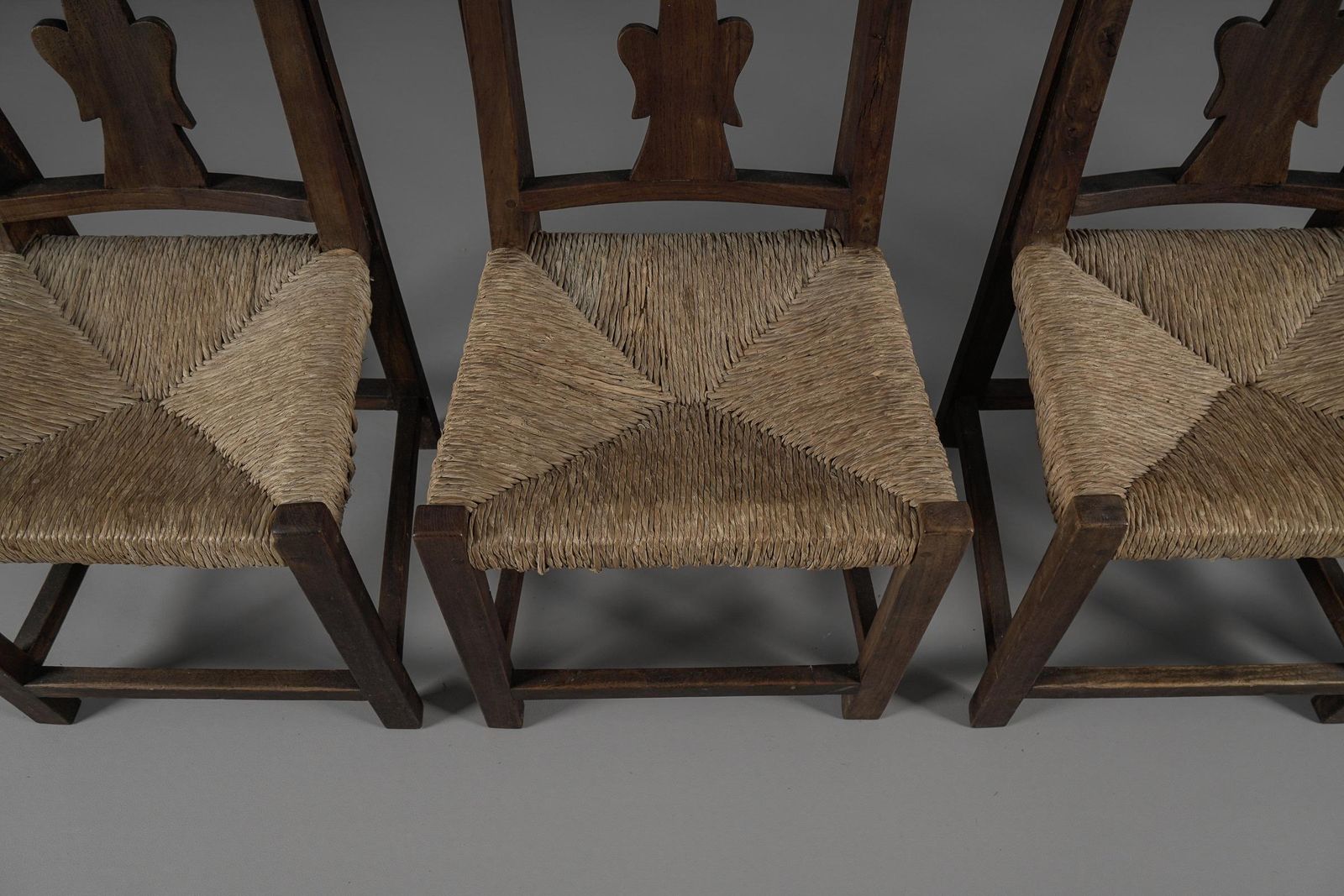 photo buy Set Of 4 French Provincial Wood & Seagrass Chairs, 1960s Mid Century Modern