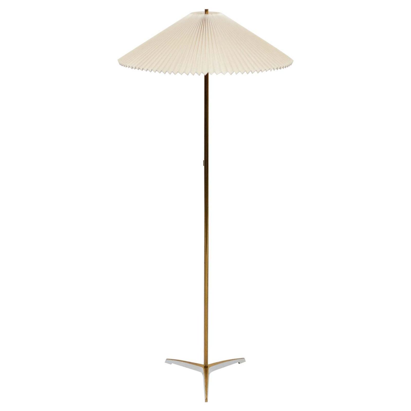 Mid Century Modern Tripod Brass And Folding Shade Floor Lamp In Japanese Style