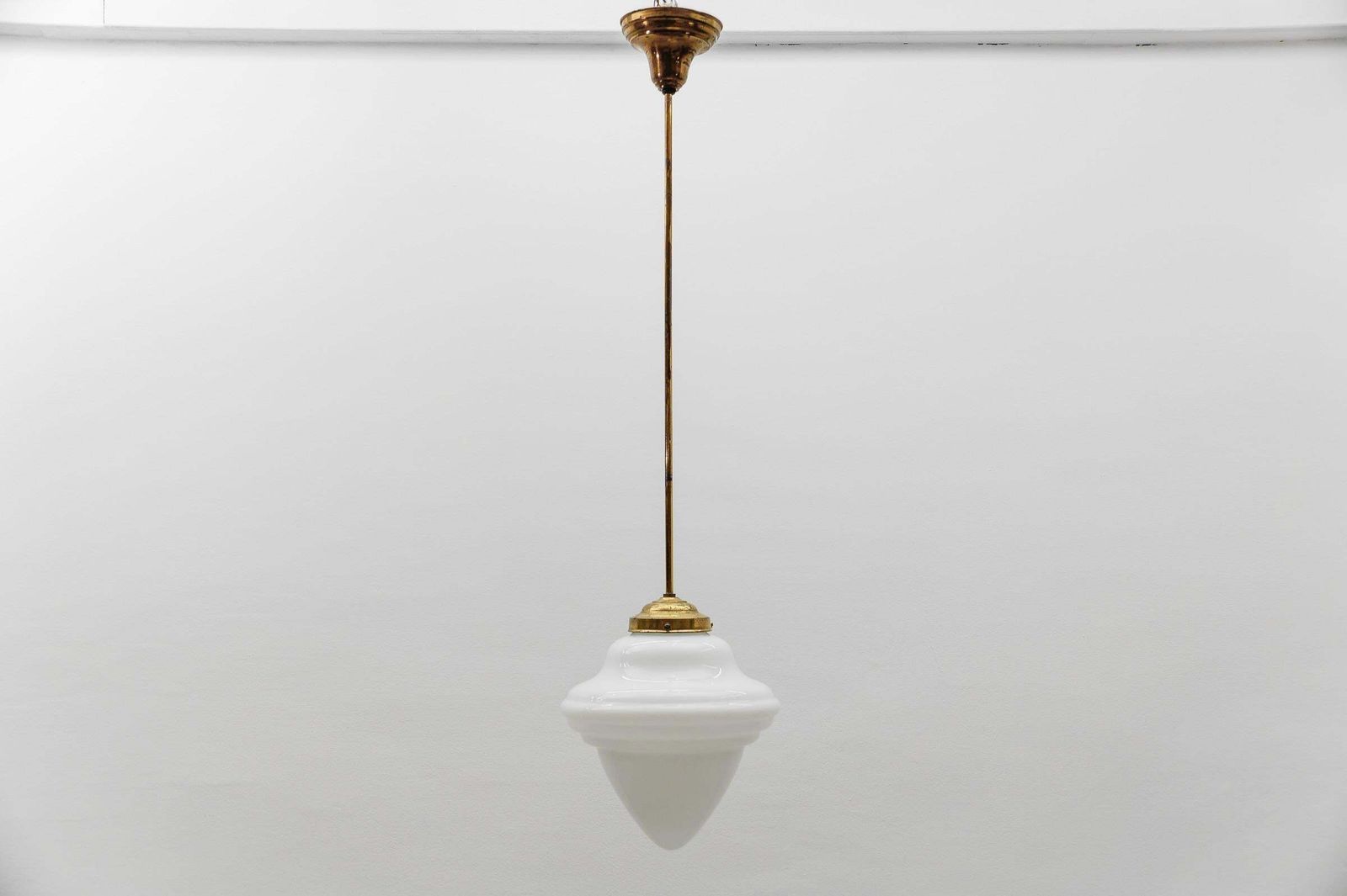 Extremely Rare Art Deco Stepped Milk Glass And Brass Lamp, 1930s, Germany photo for sale