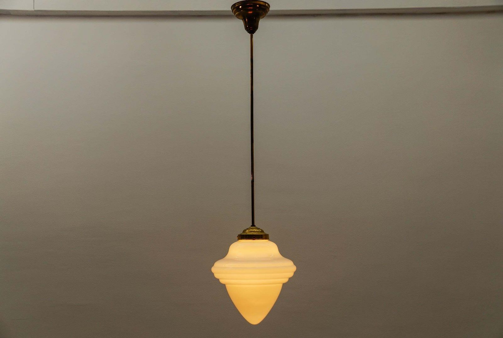 Extremely Rare Art Deco Stepped Milk Glass And Brass Lamp, 1930s, Germany photo Lighting