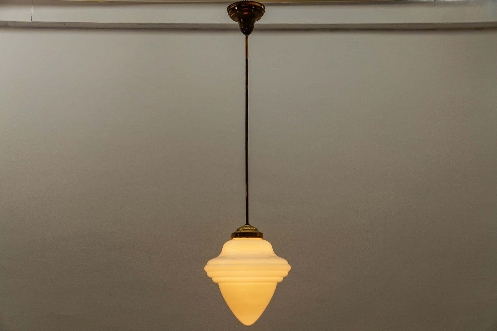 Extremely Rare Art Deco Stepped Milk Glass And Brass Lamp, 1930s, Germany photo vinterior