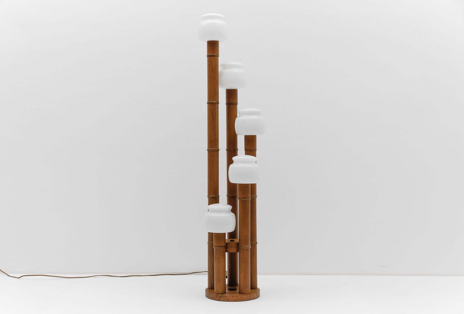 Rare Mid Century Modern Bamboo Floor Lamp With Five Opal Glass Shades, 1960s photo furniture