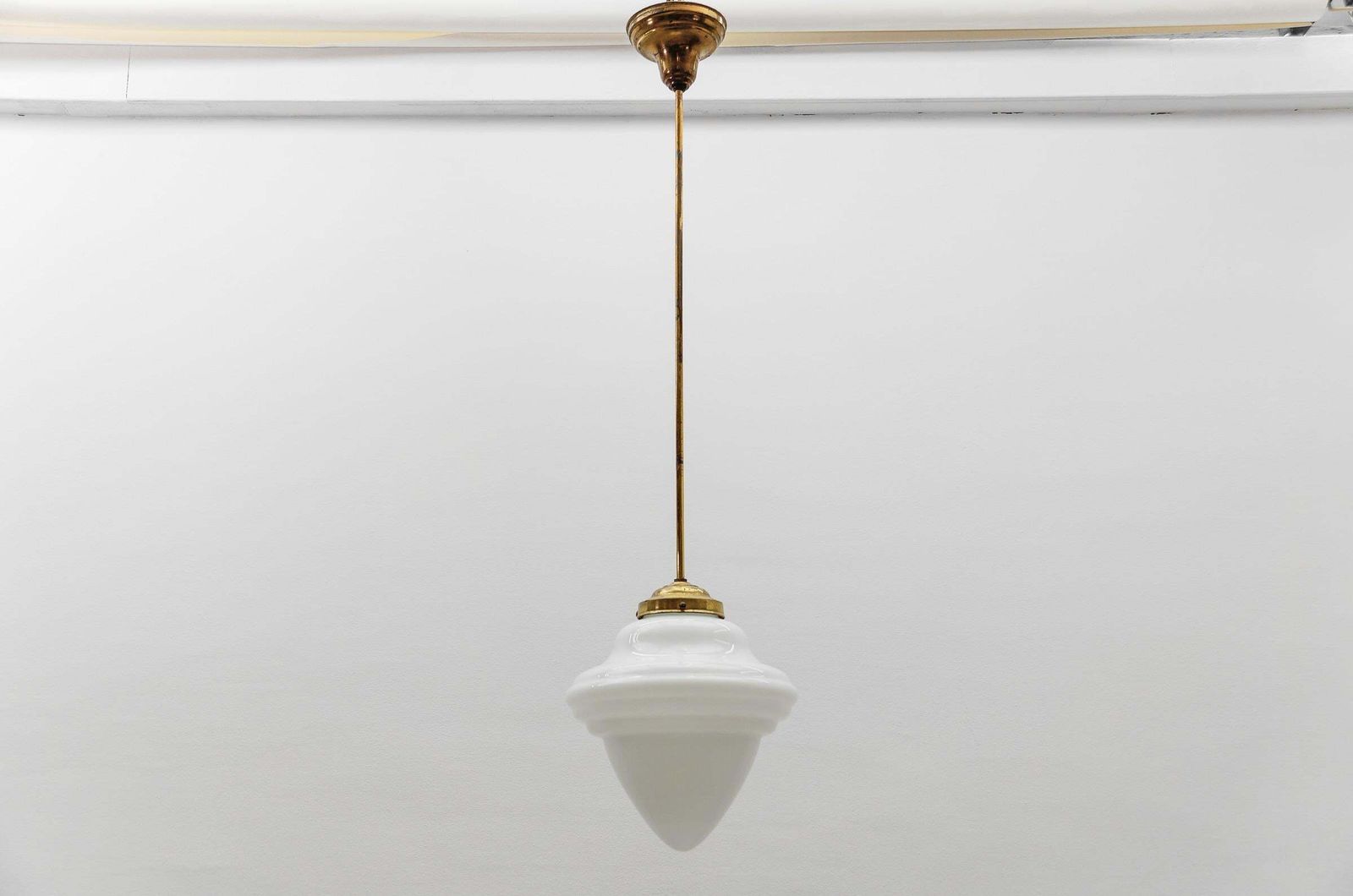 Extremely Rare Art Deco Stepped Milk Glass And Brass Lamp, 1930s, Germany photo buy