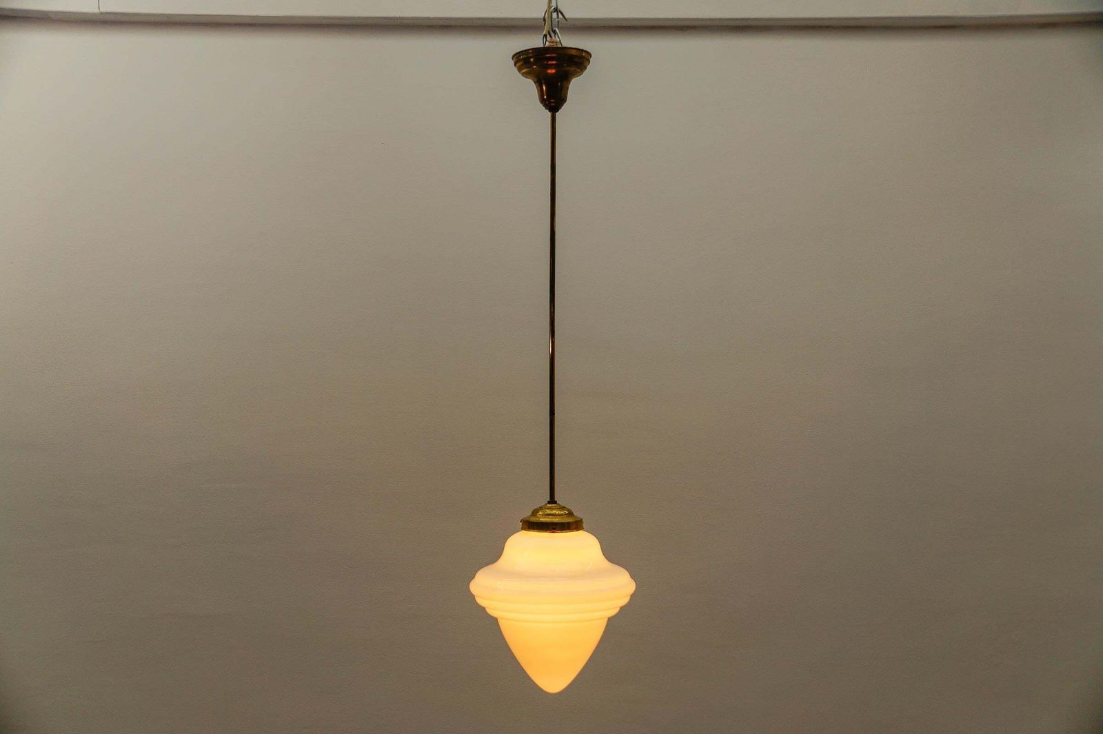 Extremely Rare Art Deco Stepped Milk Glass And Brass Lamp, 1930s, Germany photo vintage
