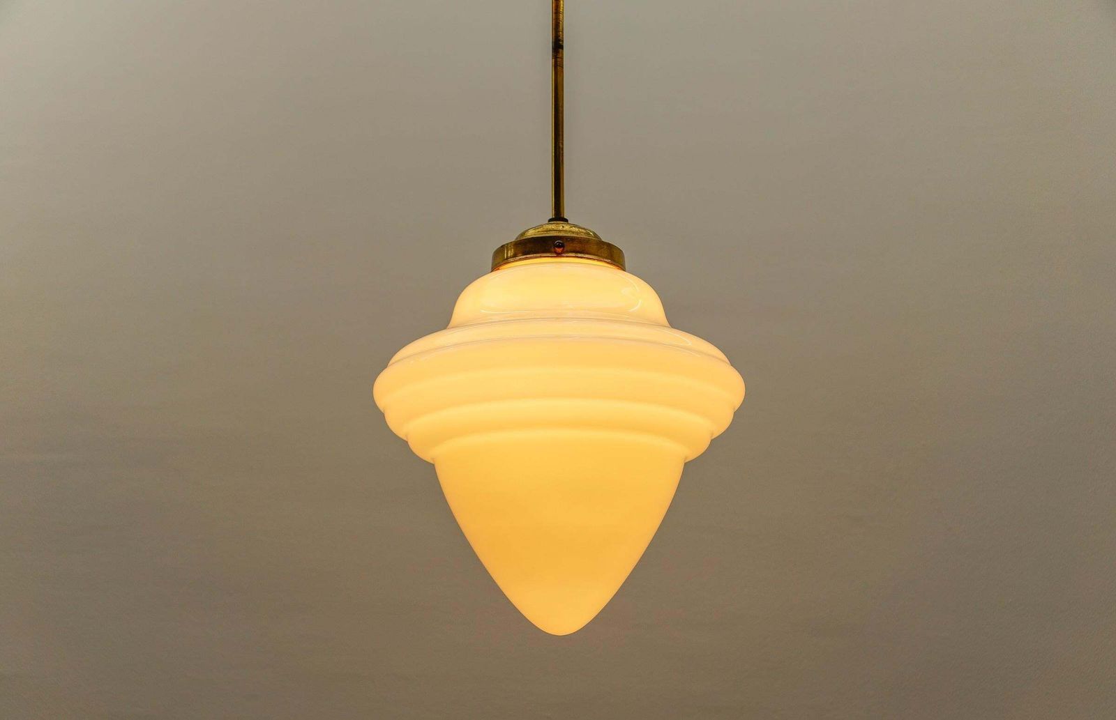 Lighting Extremely Rare Art Deco Stepped Milk Glass And Brass Lamp, 1930s, Germany photo