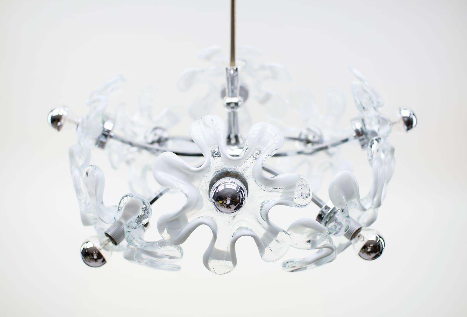 Space Age Chrome And Murano Glass Flowers Sputnik Lamp, 1970s photo vinterior