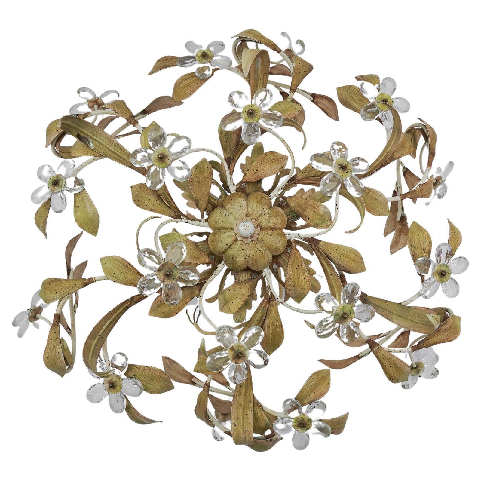 Italian Crystal Glass And Metal Florentine Ceiling Lamp By Banci Firenze, 1960s