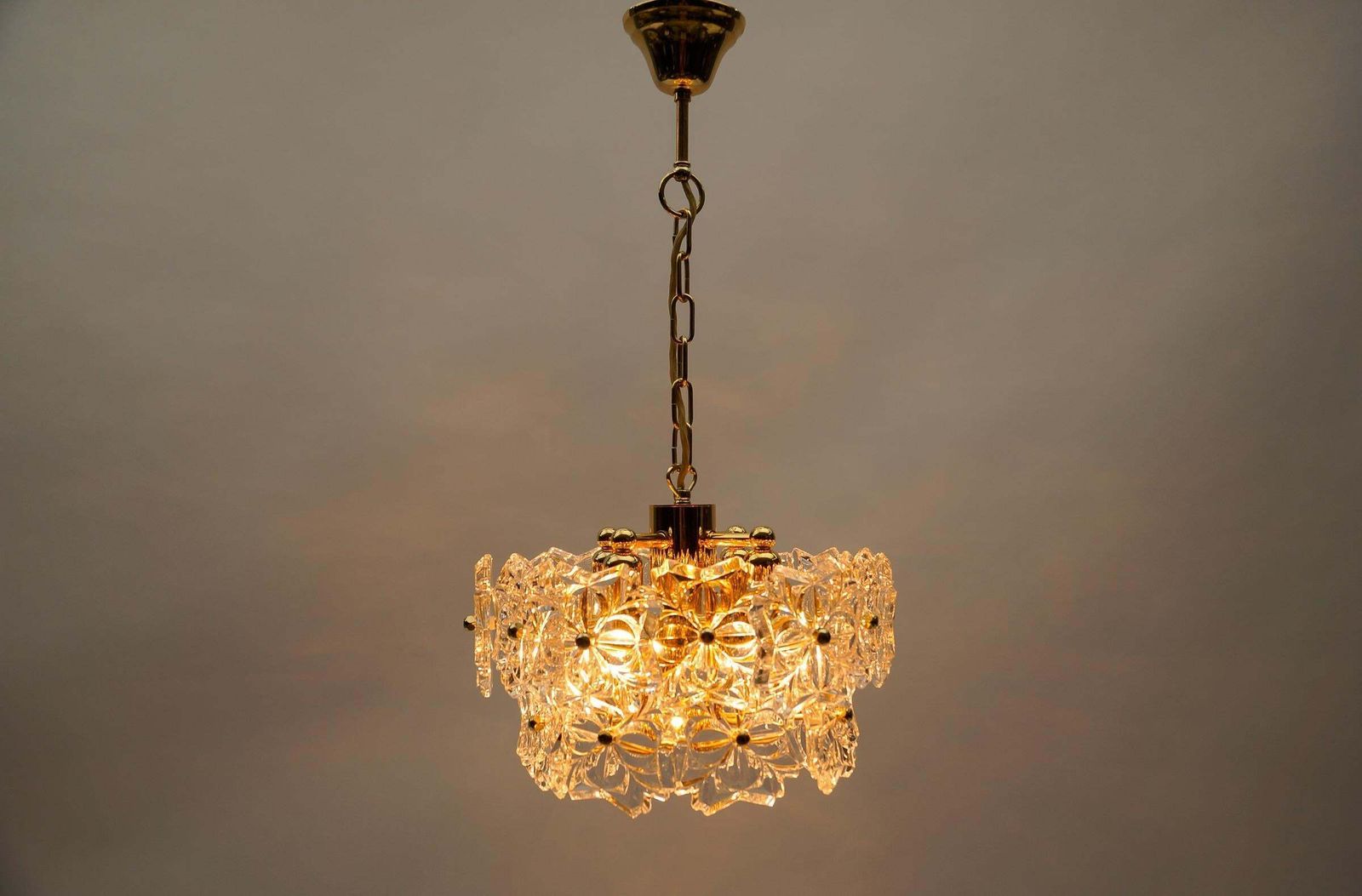 Lovely Floral Mid Century Modern Crystal Glass Chandelier By Sölken  1960s Germ photo for sale