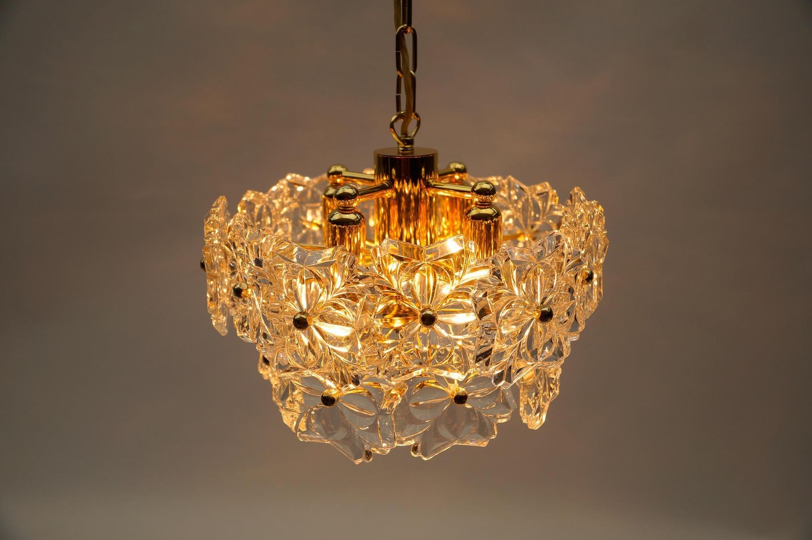 Lovely Floral Mid Century Modern Crystal Glass Chandelier By Sölken  1960s Germ photo vintage
