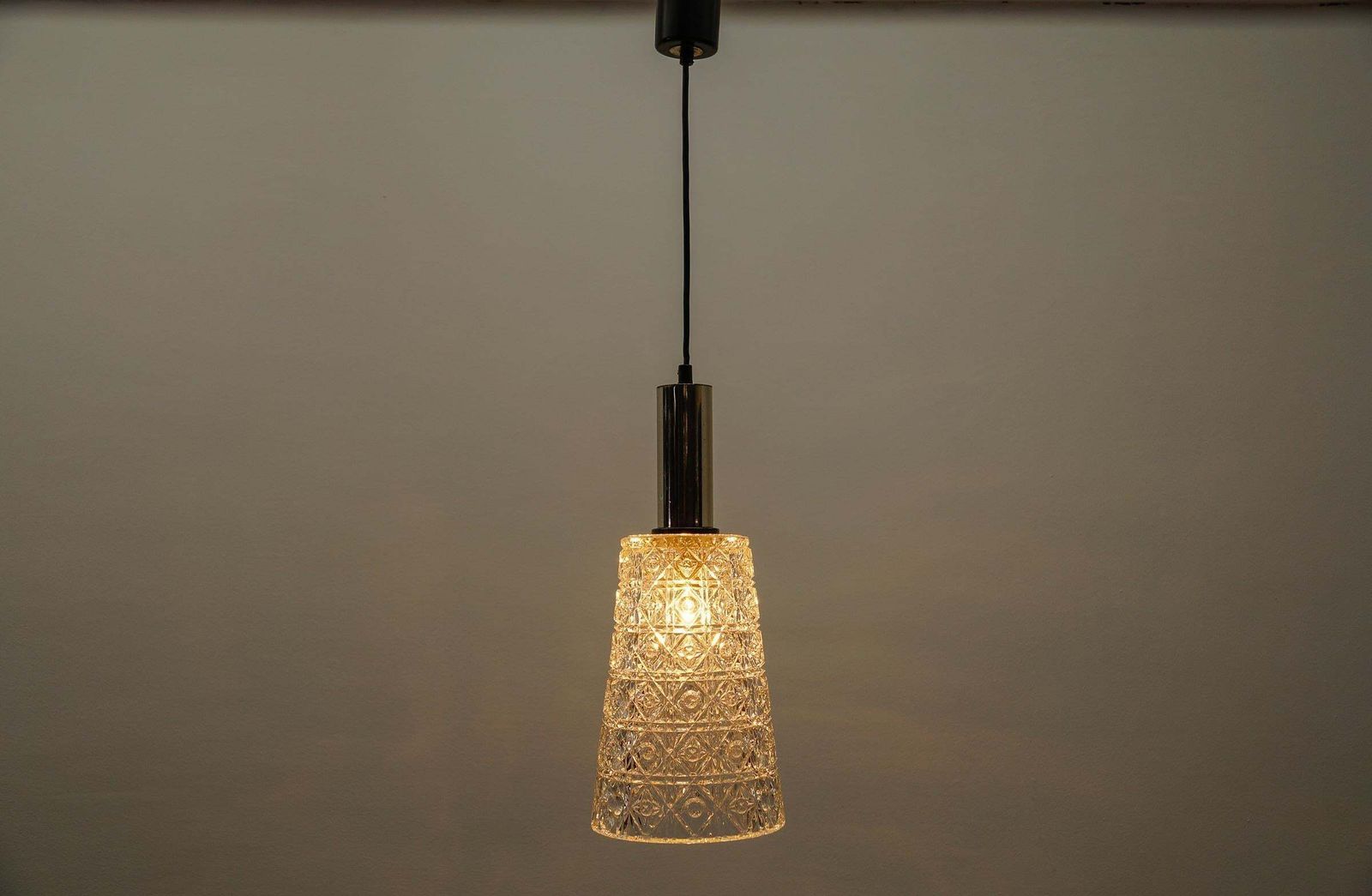 Lovely Mid Century Modern Crystal Glass Pendant Lamp By Orrefors photo Lighting