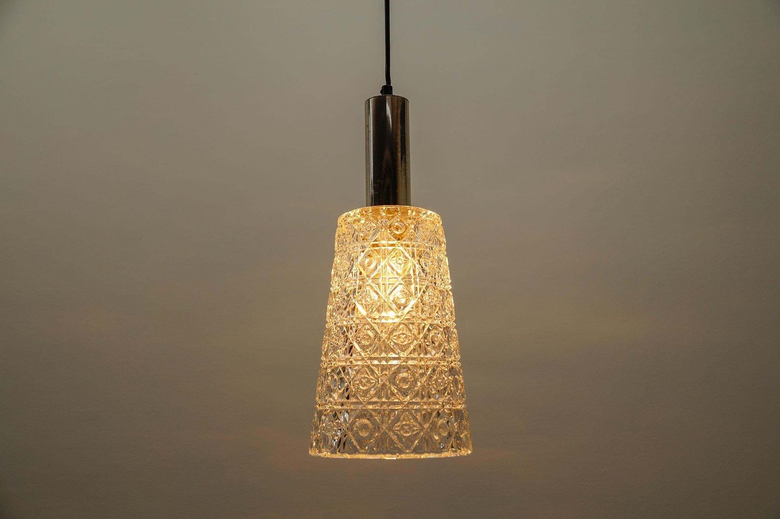Lovely Mid Century Modern Crystal Glass Pendant Lamp By Orrefors photo vinterior