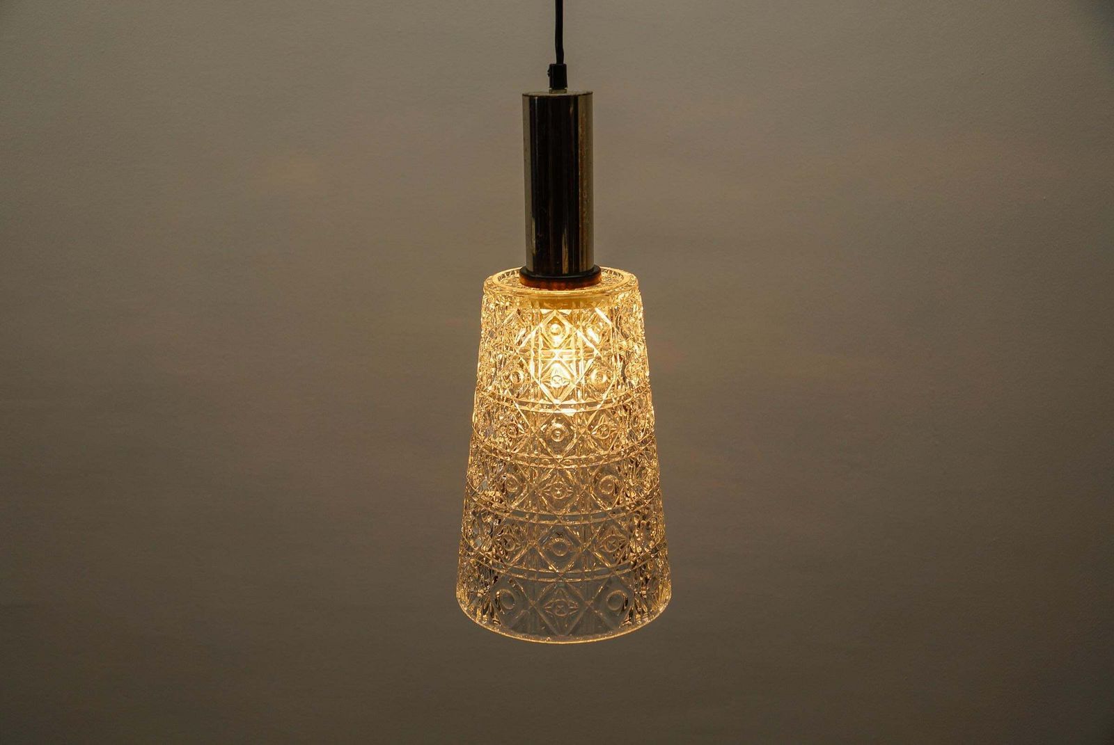 Lovely Mid Century Modern Crystal Glass Pendant Lamp By Orrefors photo vintage