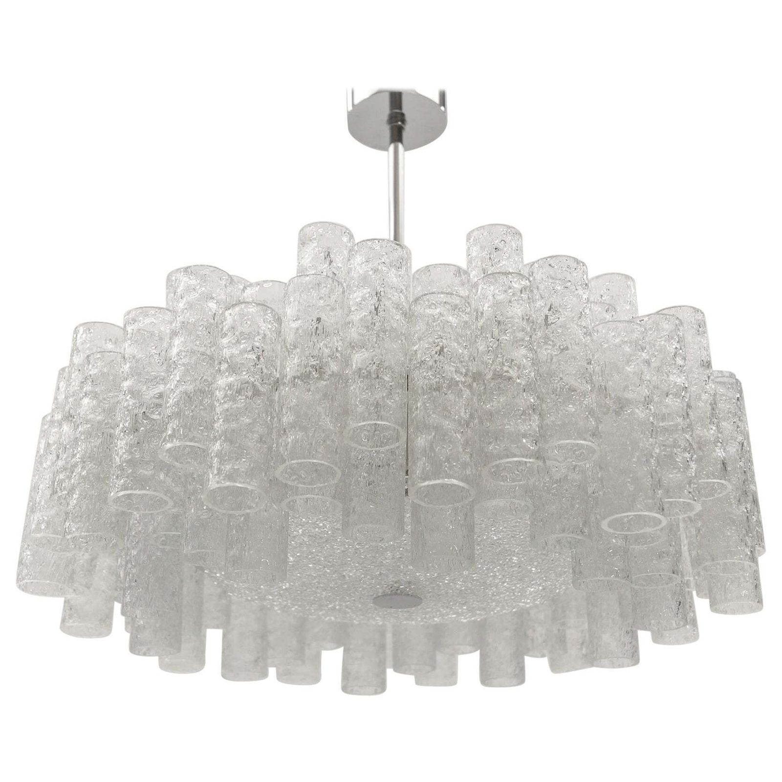 German Two Tiered Ice Glass Chandelier From Doria Leuchten, 1960s