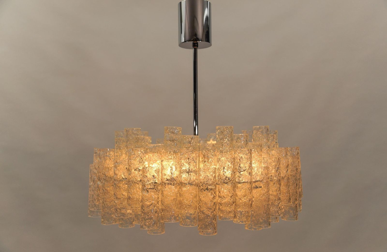German Two Tiered Ice Glass Chandelier From Doria Leuchten, 1960s photo for sale