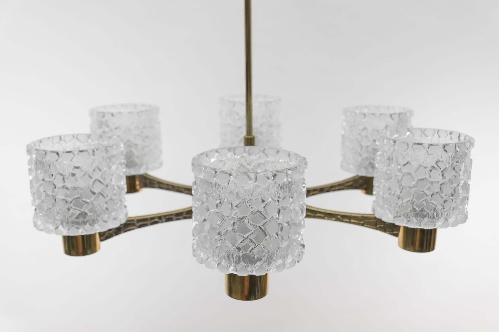 Massive Brass And Crystal Glass Mid Century Modern 6 Armed Sputnik Lamp, 1950s. photo Lighting
