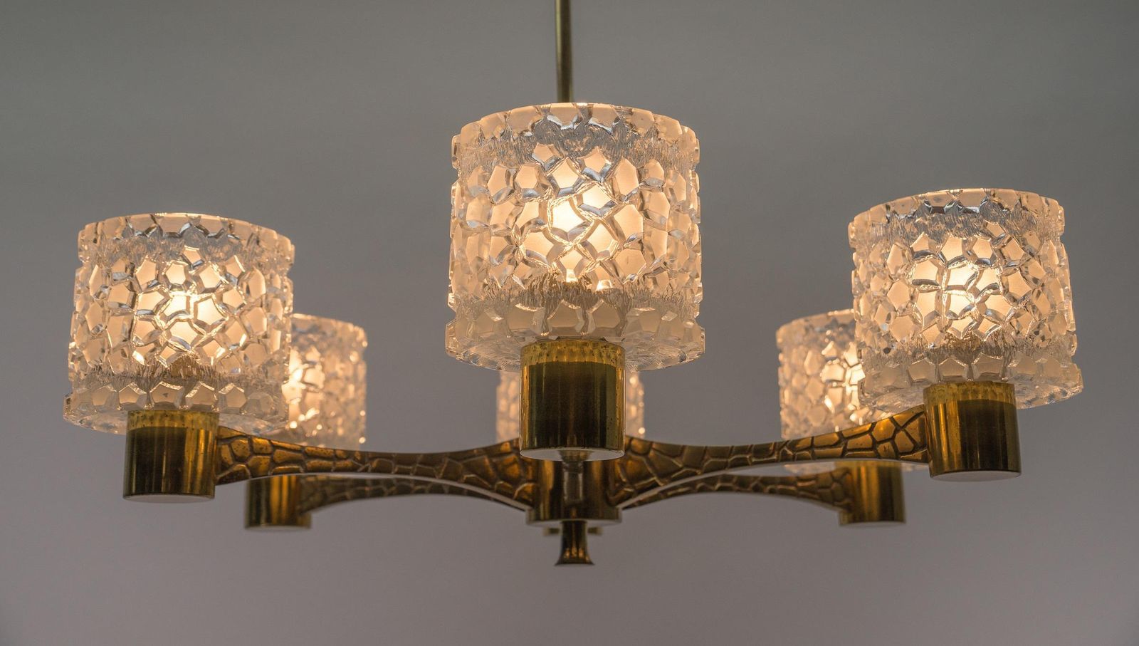 Massive Brass And Crystal Glass Mid Century Modern 6 Armed Sputnik Lamp, 1950s. photo buy