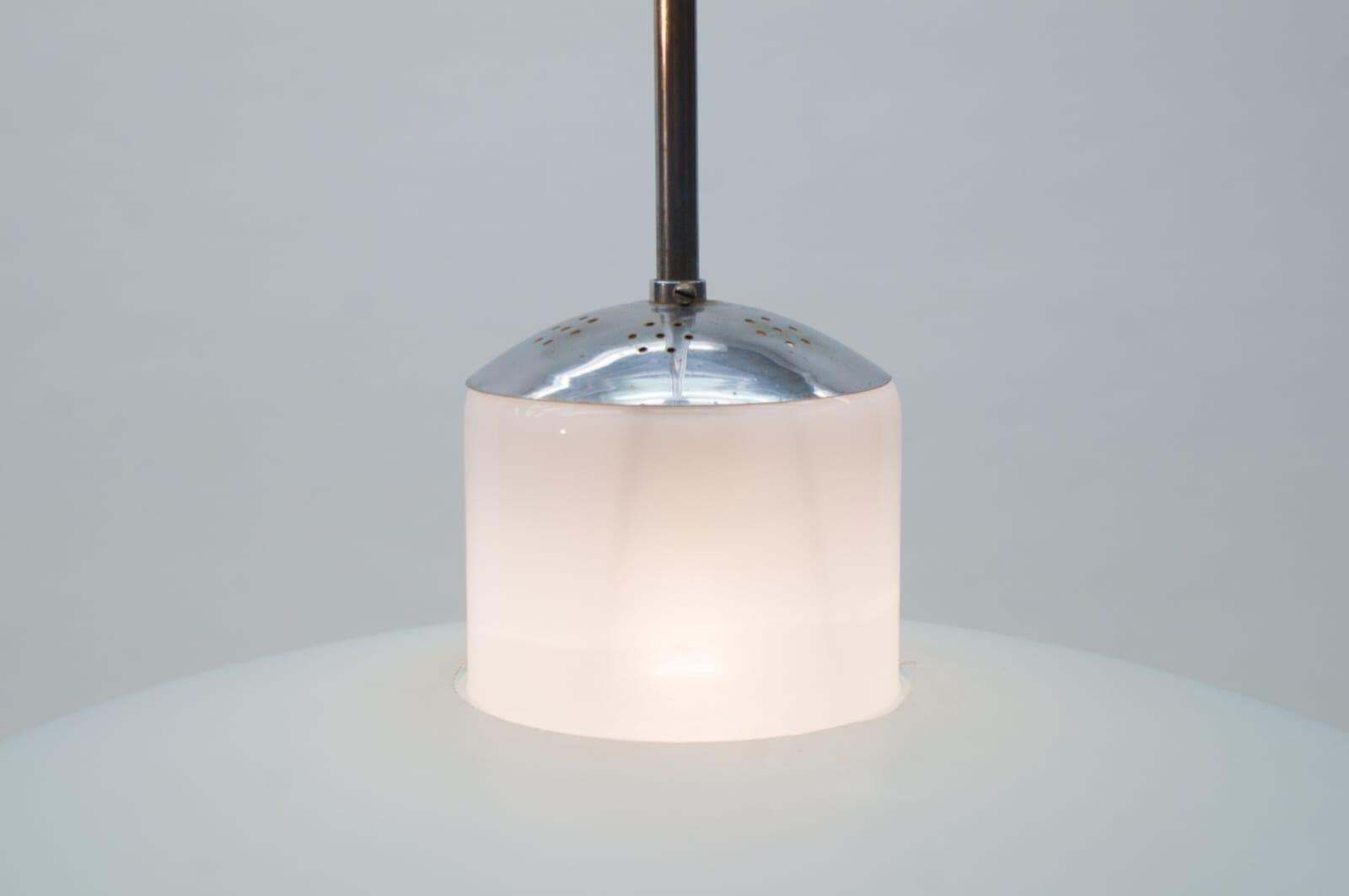 photo for sale Bauhaus Double Opal And Frosted Glass Shade Ceiling Lamp From Doria, 1940s