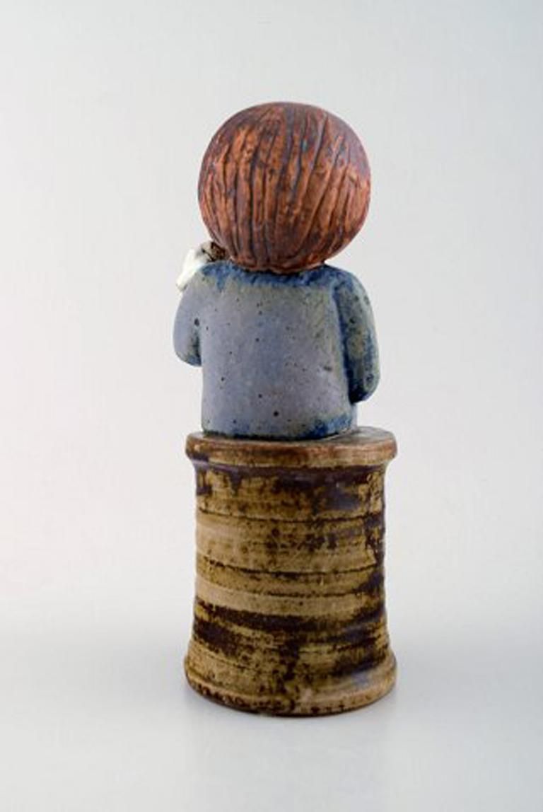 Lisa Larson For Gustavsberg, Rare Stoneware Figure, Girl With Flowers photo for sale