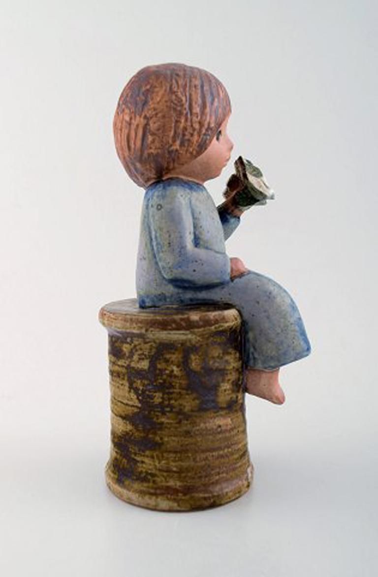 Lisa Larson For Gustavsberg, Rare Stoneware Figure, Girl With Flowers photo Art