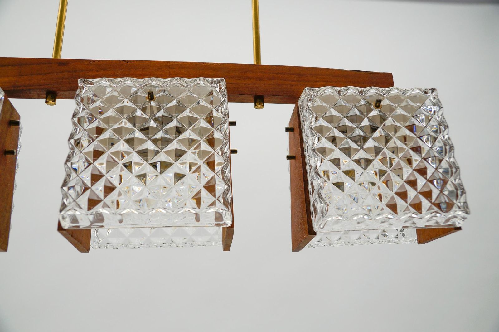 Lighting Scandinavian Ceiling Lamp Made In Teak, Crystal Glass And Brass, 1960s, 1960s photo