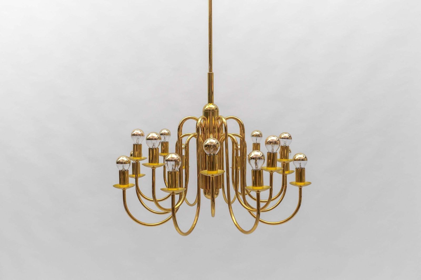 Lovely Elegant Mid Century Modern Brass Chandelier Lamp, Italy 1970s photo for sale