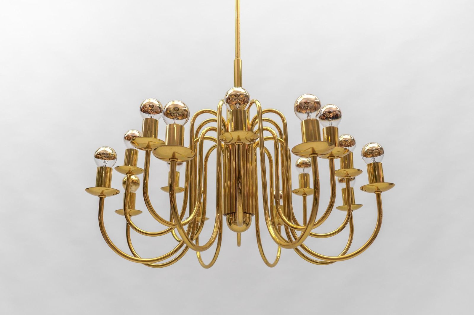 Lovely Elegant Mid Century Modern Brass Chandelier Lamp, Italy 1970s photo vintage