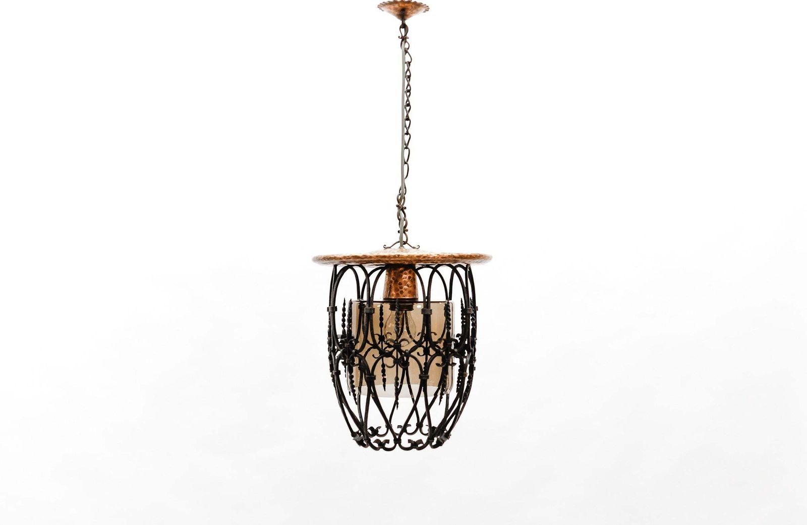 Mid Century Modern Ceiling Lamp Made In Iron, Copper And Glass, 1950s photo 1571.0