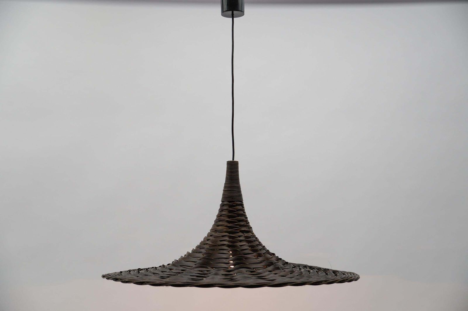 Lovely Mid Century Modern Rattan Wicker Tulip Ceiling Lamp, 1960s photo vinterior