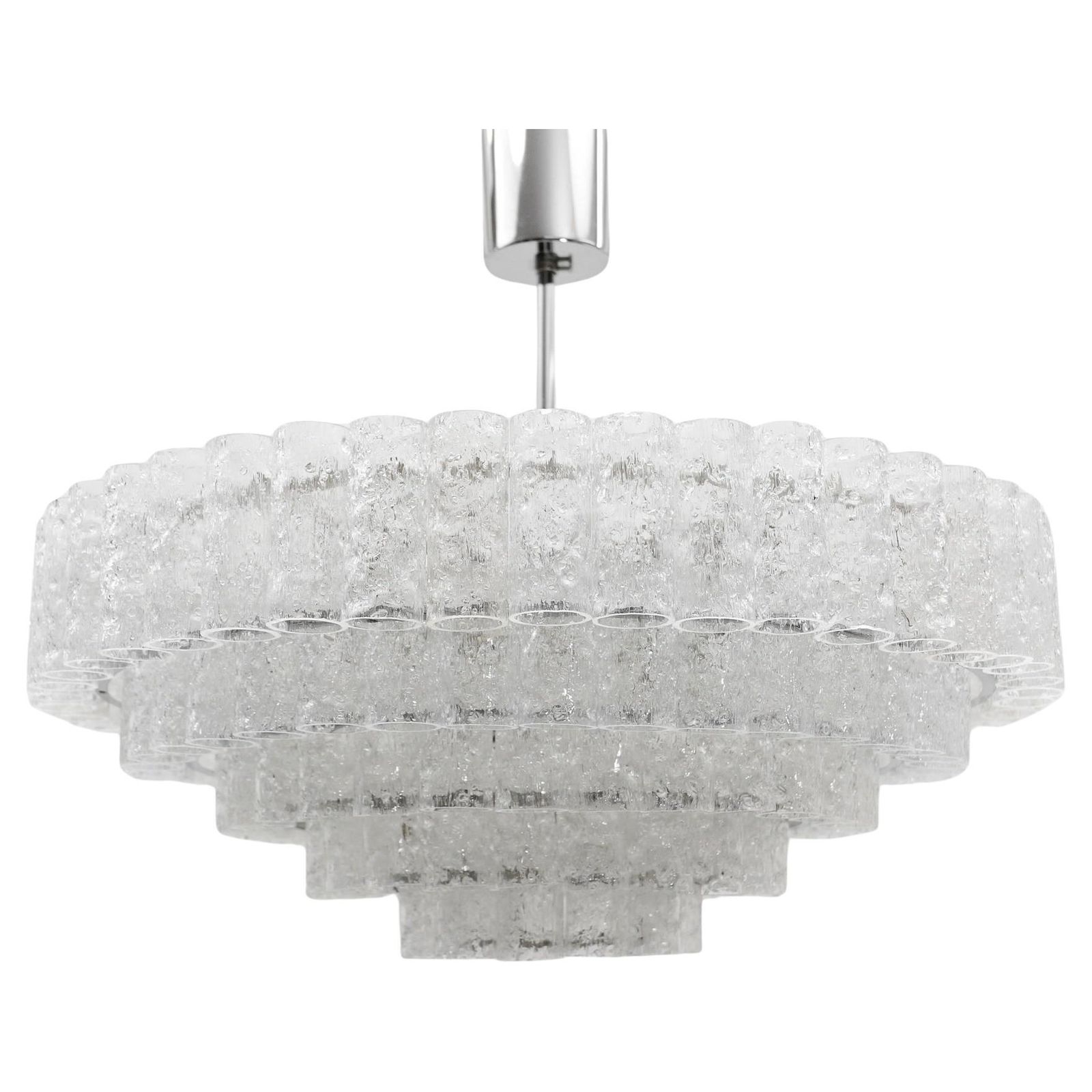 Exravagant German 5 Tiered Ice Glass Chandelier By Doria Leuchten, 1960s